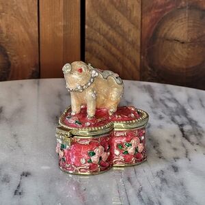 Heart-Shaped Trinket Box with Pig Figurine